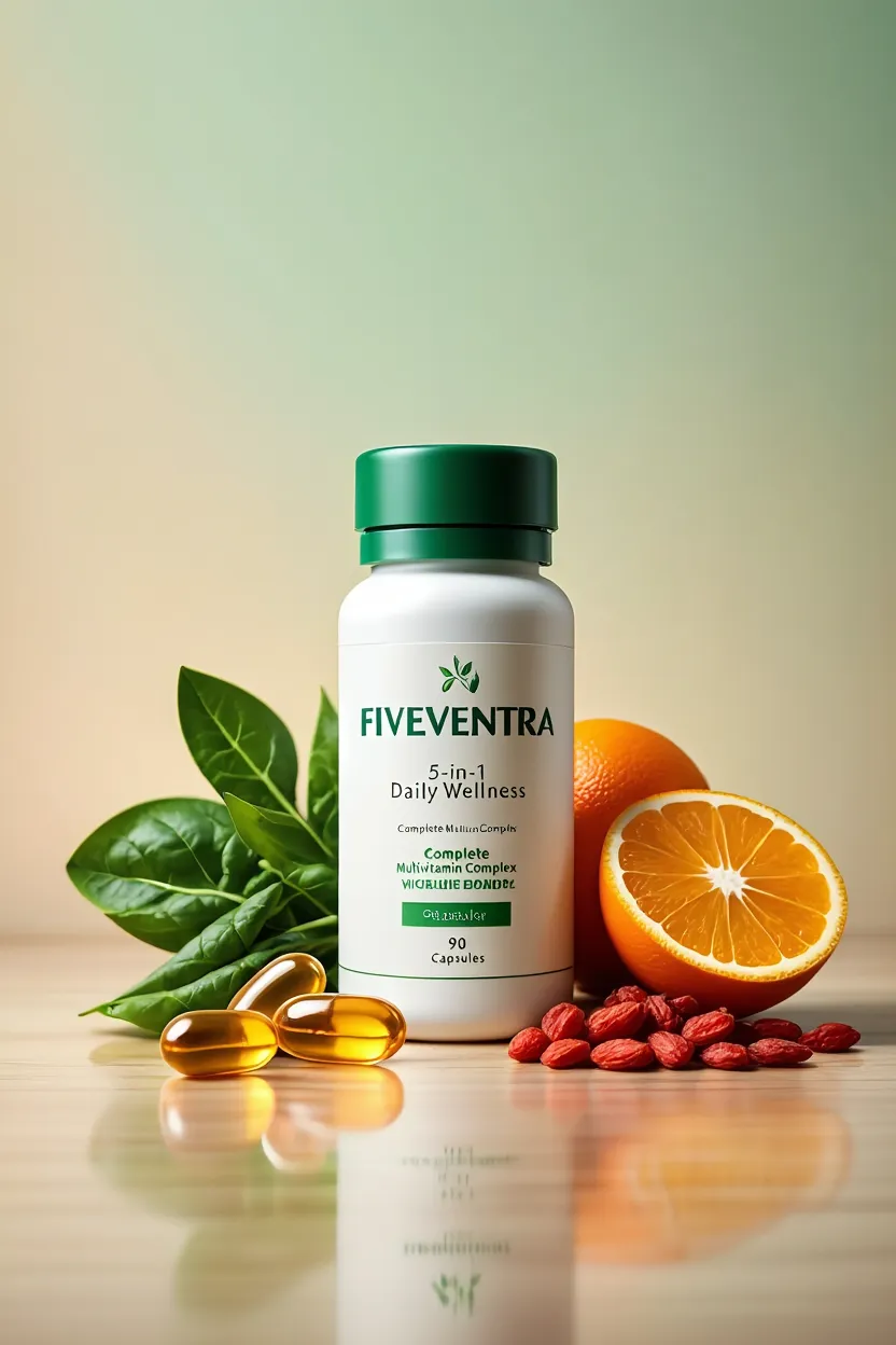 Fiveventra 5-in-1 dietary supplement bottle with natural ingredients